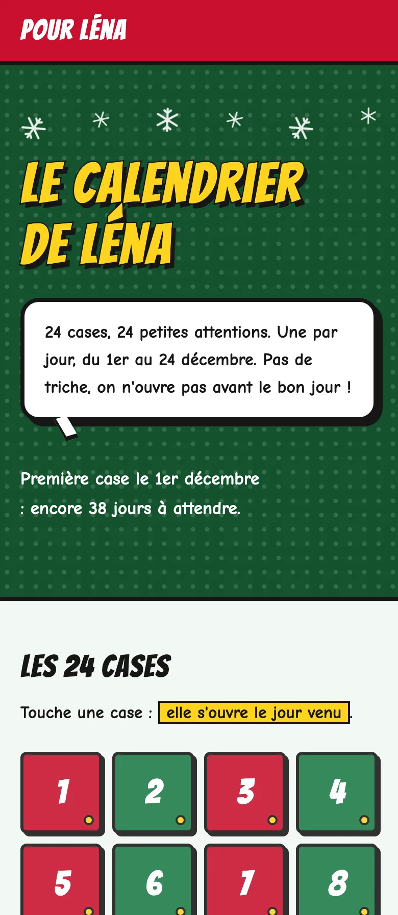 Le site que Paf a fait à partir de cette demande : calendrier de l'avent