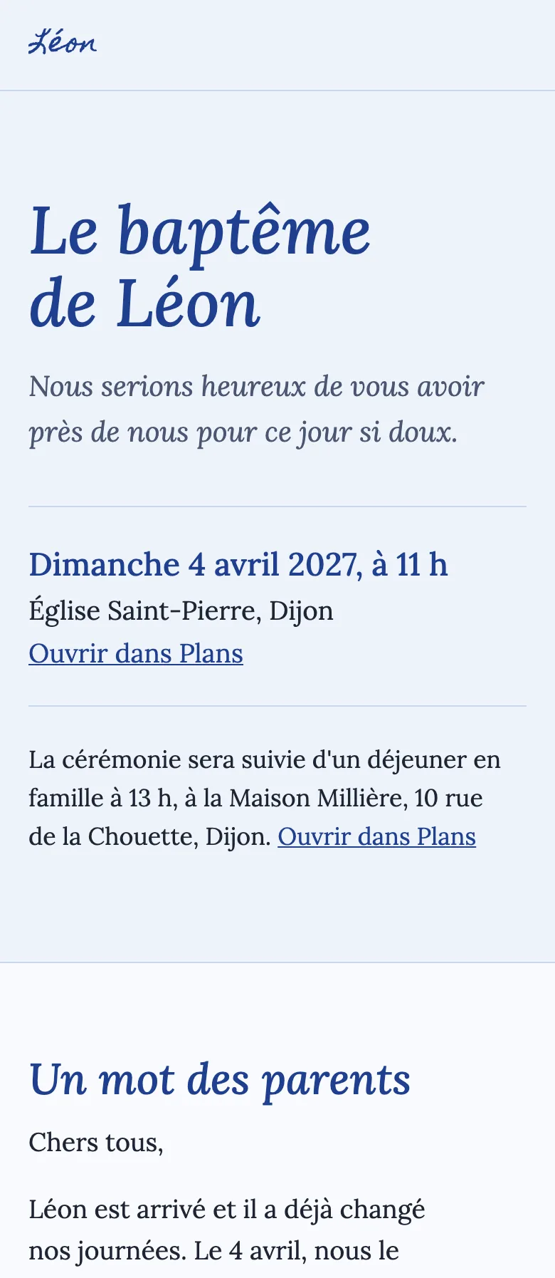 Le site que Paf a fait à partir de cette demande : baptême et communion
