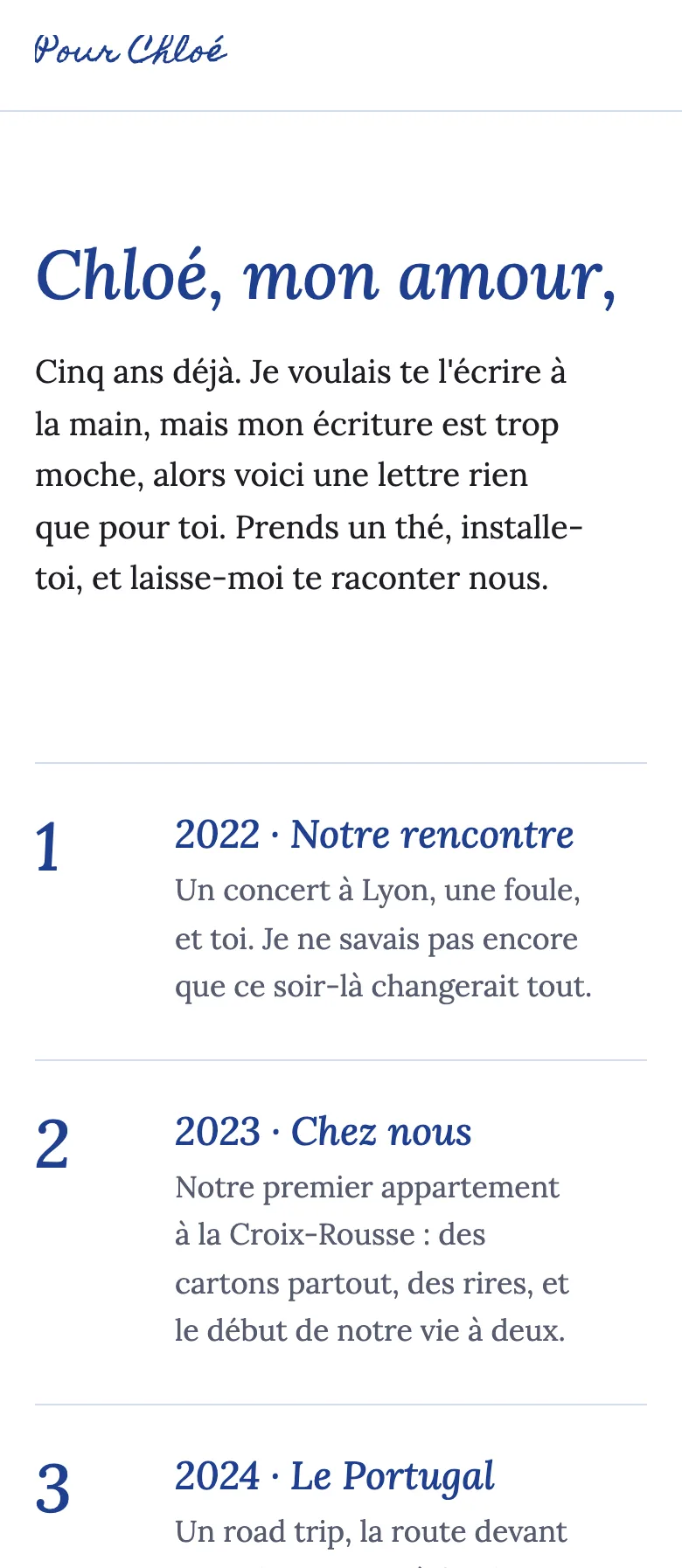 Exemple de site fait avec Paf : une lettre d'amour