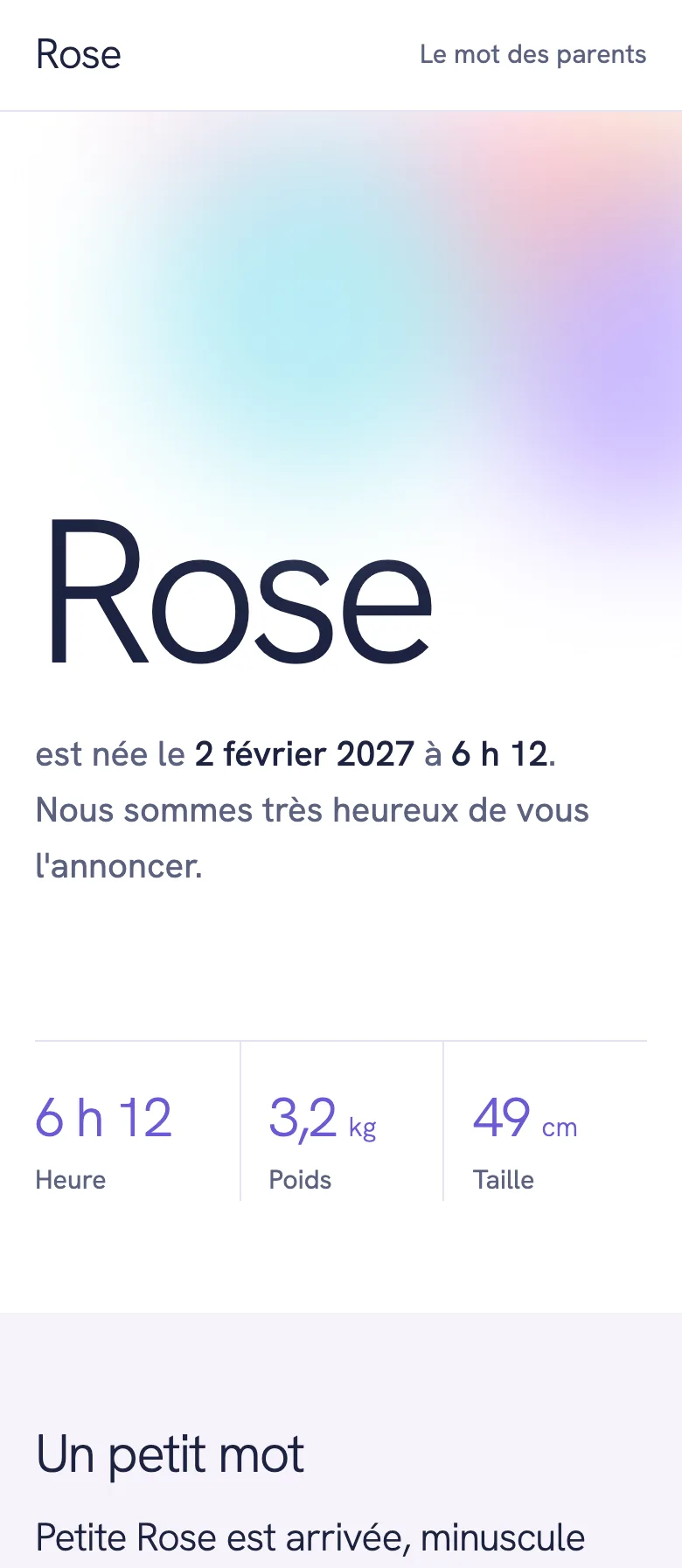 Exemple de site fait avec Paf : faire-part de naissance