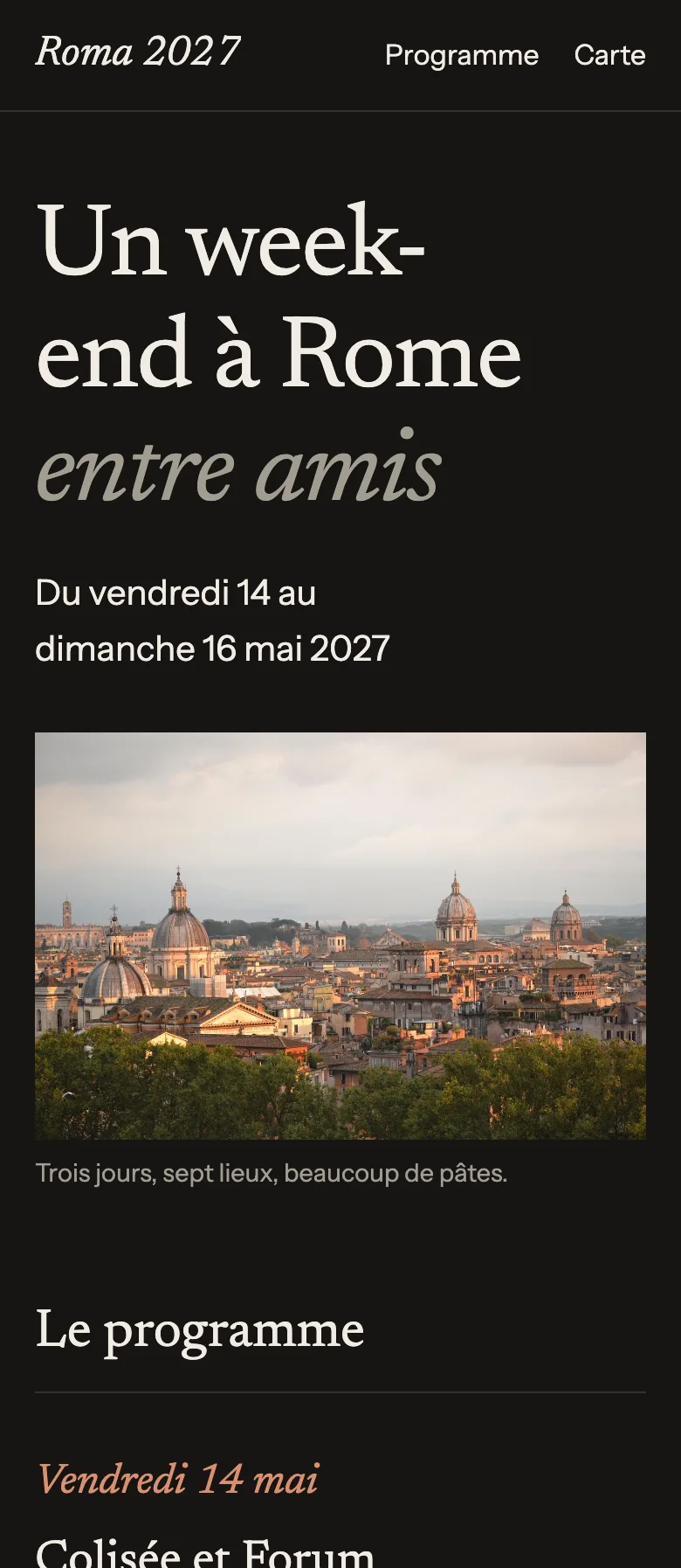 Exemple de site fait avec Paf : voyage entre amis